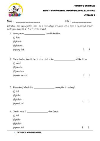 Adjectives Exercise 2 - Student Worksheet - Worksheet Wizard