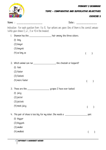 Adjectives Exercise 3 - Student Worksheet - Worksheet Wizard