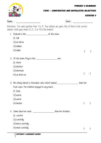 Adjectives Exercise 4 - Student Worksheet - Worksheet Wizard