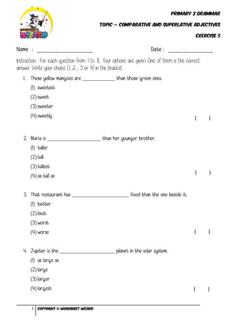 Adjectives Exercise 5 - Student Worksheet - Worksheet Wizard