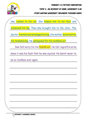 Advanced model story worksheet - An accident at home - Worksheet Wizard