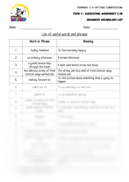 Advanced Vocabulary List - Overeating - Worksheet Wizard