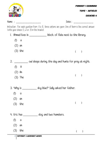 Articles Exercise 4 - Student Worksheet - Worksheet Wizard