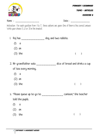 Articles Exercise 8 - Student Worksheet - Worksheet Wizard