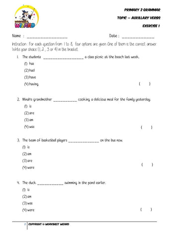 Auxillary Verbs Exercise 1 - Student Worksheet - Worksheet Wizard