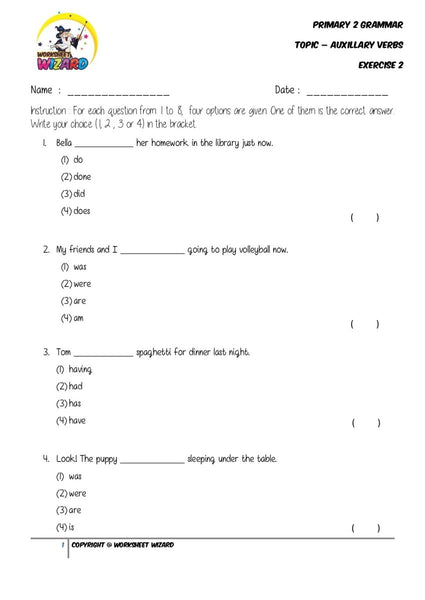 Auxillary Verbs Exercise 2 - Student Worksheet - Worksheet Wizard