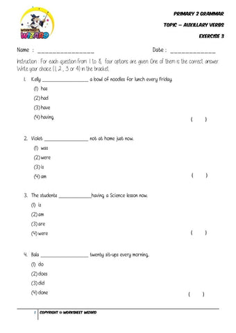 Auxillary Verbs Exercise 3 - Student Worksheet - Worksheet Wizard