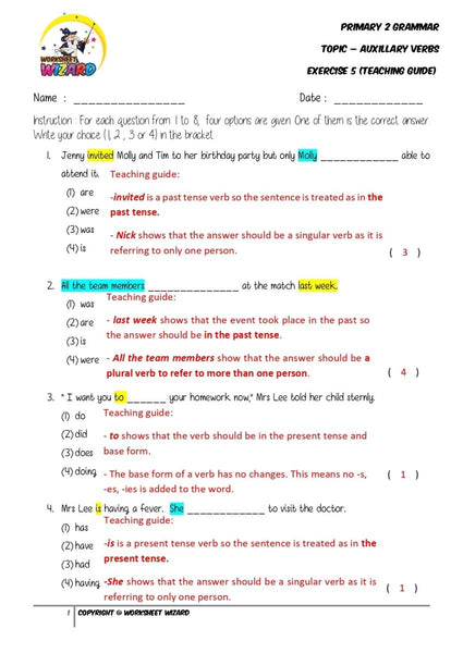 Auxillary Verbs Exercise 5 - Answer Key and Teaching Guide - Worksheet Wizard