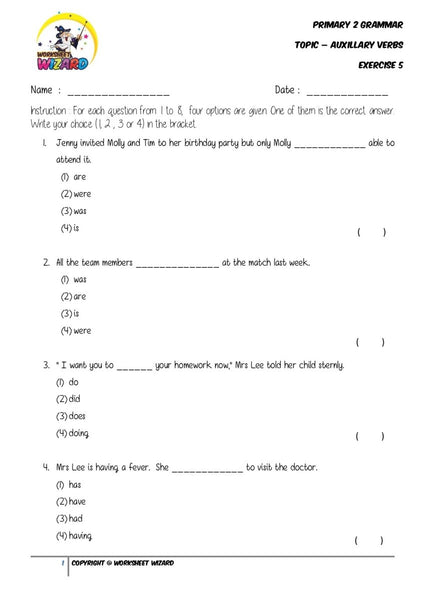 Auxillary Verbs Exercise 5 - Student Worksheet - Worksheet Wizard