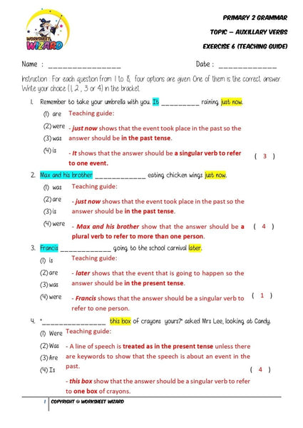 Auxillary Verbs Exercise 6 - Answer Key and Teaching Guide - Worksheet Wizard