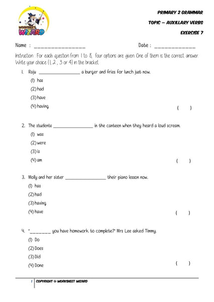 Auxillary Verbs Exercise 7 - Student Worksheet - Worksheet Wizard