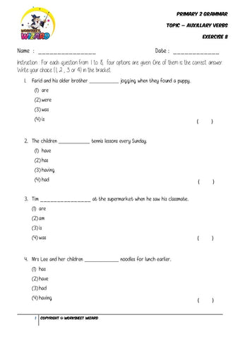 Auxillary Verbs Exercise 8 - Student Worksheet - Worksheet Wizard