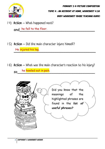 Basic Teaching Guide for Body worksheet - An accident at home - Worksheet Wizard