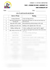 Basic Vocabulary List - Crossing the road - Worksheet Wizard