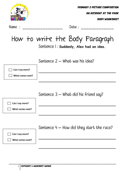 Body Worksheet - An accident at the park - Worksheet Wizard