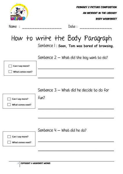 Body Worksheet - An incident in the library - Worksheet Wizard