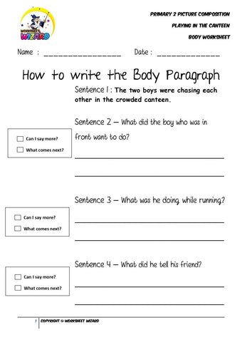 Body Worksheet - Playing in the canteen - Worksheet Wizard