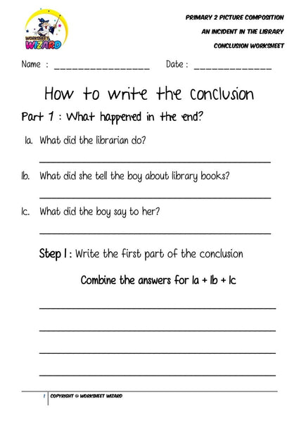 Conclusion Worksheet - An incident in the library - Worksheet Wizard