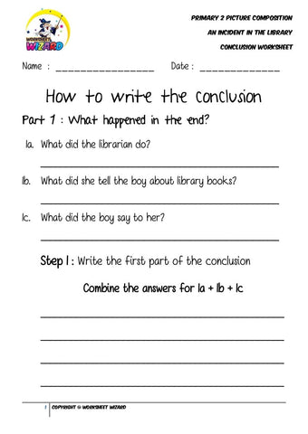 Conclusion Worksheet - An incident in the library - Worksheet Wizard