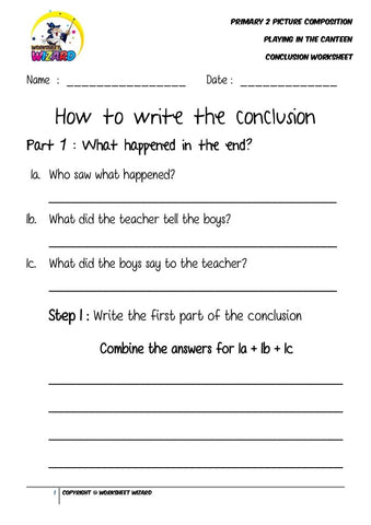 Conclusion Worksheet - Playing in the canteen - Worksheet Wizard