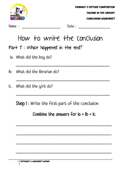 Conclusion Worksheet - Talking in the library - Worksheet Wizard