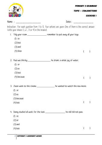 Conjunctions Exercise 1 - Student Worksheet - Worksheet Wizard