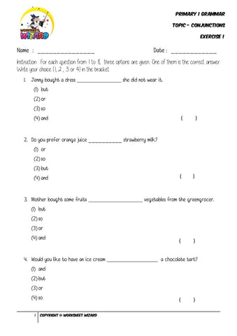 Conjunctions Exercise 1 - Student Worksheet - Worksheet Wizard