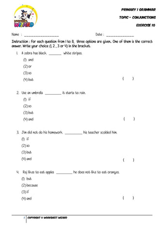 Conjunctions Exercise 10 - Student Worksheet - Worksheet Wizard