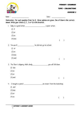 Conjunctions Exercise 2 - Student Worksheet - Worksheet Wizard