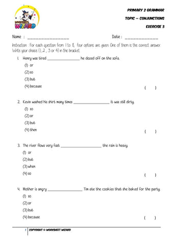 Conjunctions Exercise 3 - Student Worksheet - Worksheet Wizard