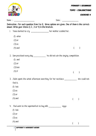 Conjunctions Exercise 4 - Student Worksheet - Worksheet Wizard