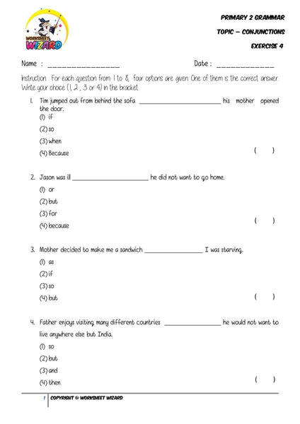 Conjunctions Exercise 4 - Student Worksheet - Worksheet Wizard