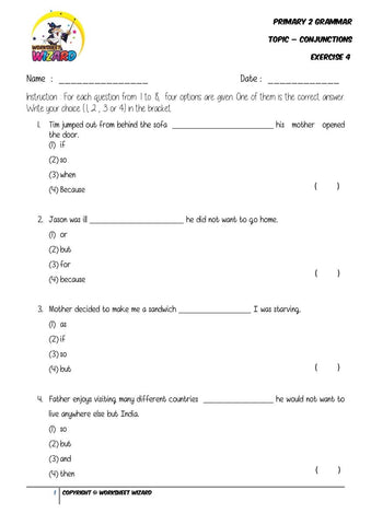 Conjunctions Exercise 4 - Student Worksheet - Worksheet Wizard