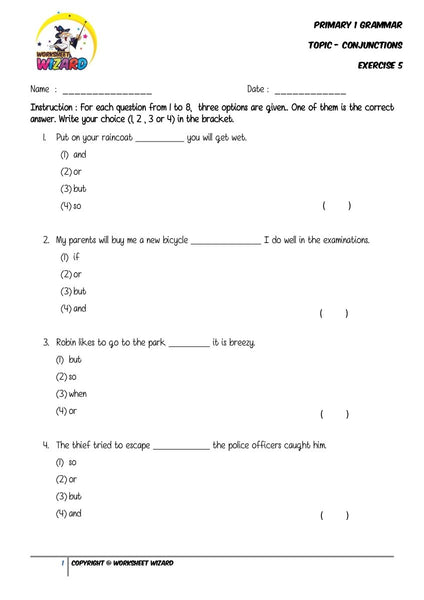 Conjunctions Exercise 5 - Student Worksheet - Worksheet Wizard