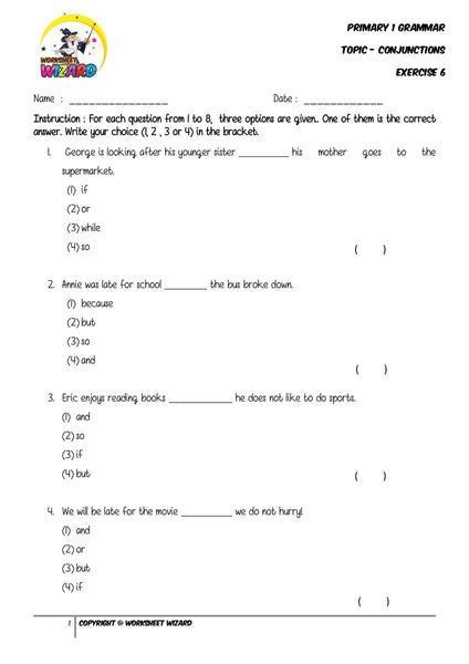 Conjunctions Exercise 6 - Student Worksheet - Worksheet Wizard