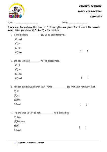 Conjunctions Exercise 8 - Student Worksheet - Worksheet Wizard