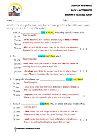 Determiners Exercise 1 - Answer Key and Teaching Guide - Worksheet Wizard