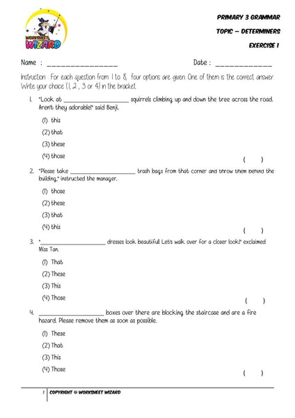 Determiners Exercise 1 - Student Worksheet - Worksheet Wizard