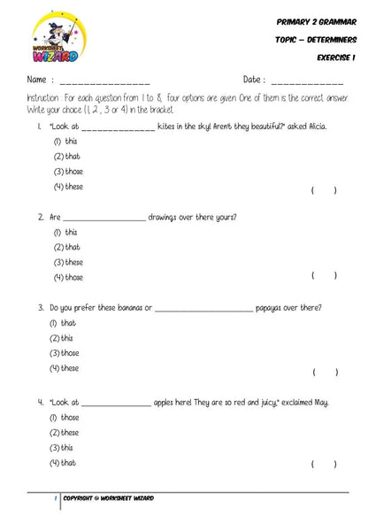 Determiners Exercise 1 - Student Worksheet - Worksheet Wizard