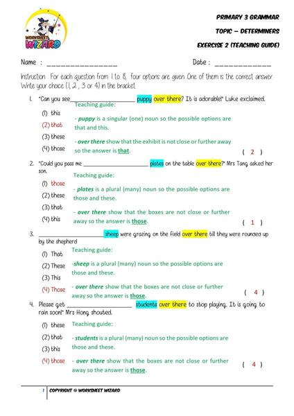 Determiners Exercise 2 - Answer Key and Teaching Guide - Worksheet Wizard