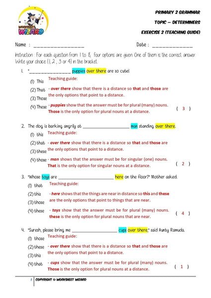 Determiners Exercise 2 - Answer Key and Teaching Guide - Worksheet Wizard