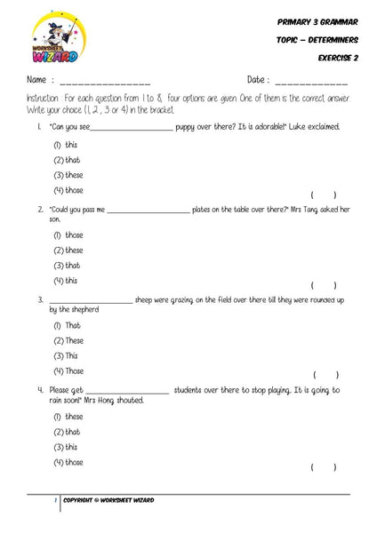 Determiners Exercise 2 - Student Worksheet - Worksheet Wizard