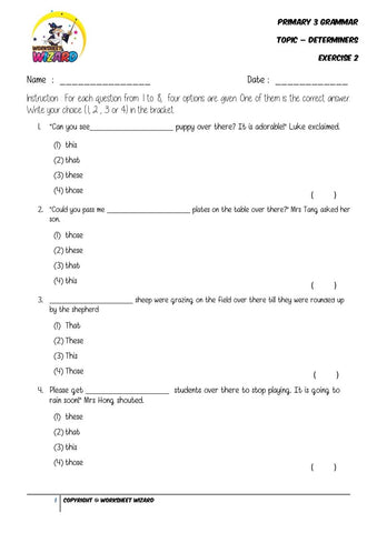 Determiners Exercise 2 - Student Worksheet - Worksheet Wizard