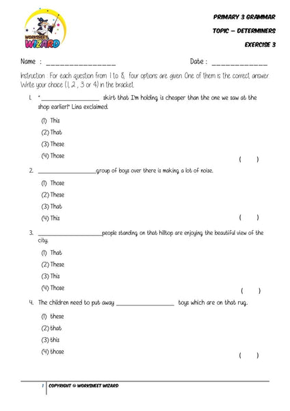 Determiners Exercise 3 - Student Worksheet - Worksheet Wizard