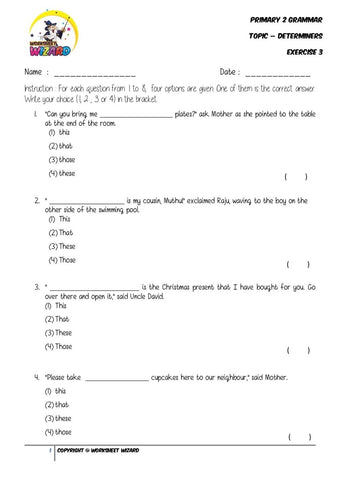 Determiners Exercise 3 - Student Worksheet - Worksheet Wizard