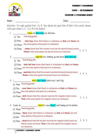 Determiners Exercise 4 - Answer Key and Teaching Guide - Worksheet Wizard