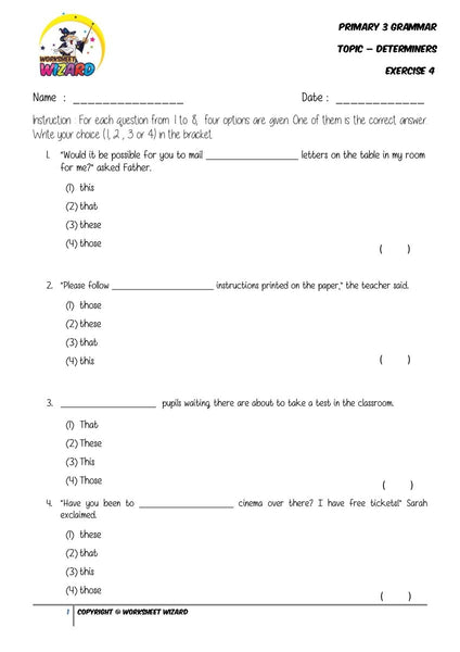 Determiners Exercise 4 - Student Worksheet - Worksheet Wizard