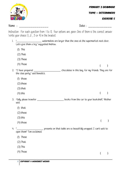 Determiners Exercise 5 - Student Worksheet - Worksheet Wizard