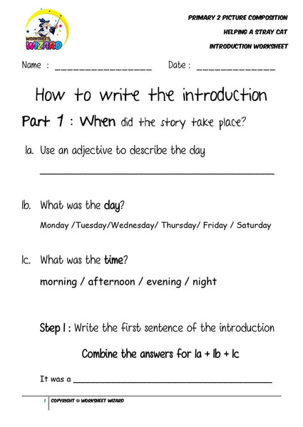 Introduction Worksheet - Helping a stray cat - Worksheet Wizard