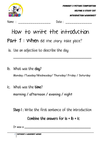 Introduction Worksheet - Helping a stray cat - Worksheet Wizard